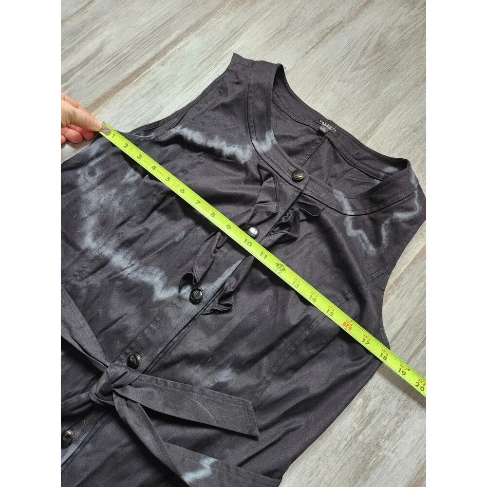 Talbots Womens Black Sleeveless Button-Front Dress Ruffle Marble Dye Sz 12 - Picture 7 of 10